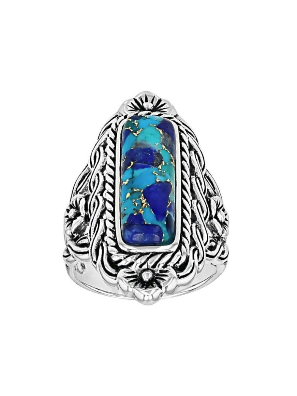 Blue Turquoise And Lapis Lazuli Sterling Silver Statement Ring Size 7